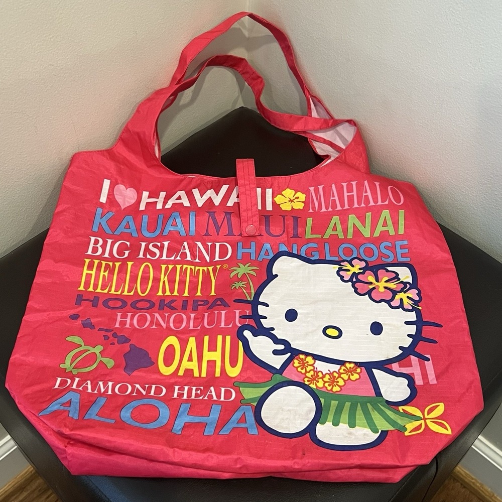 Hawaii Sanrio Hello Kitty Aloha Market Bag Tote Pink Multicolor Snap Button
